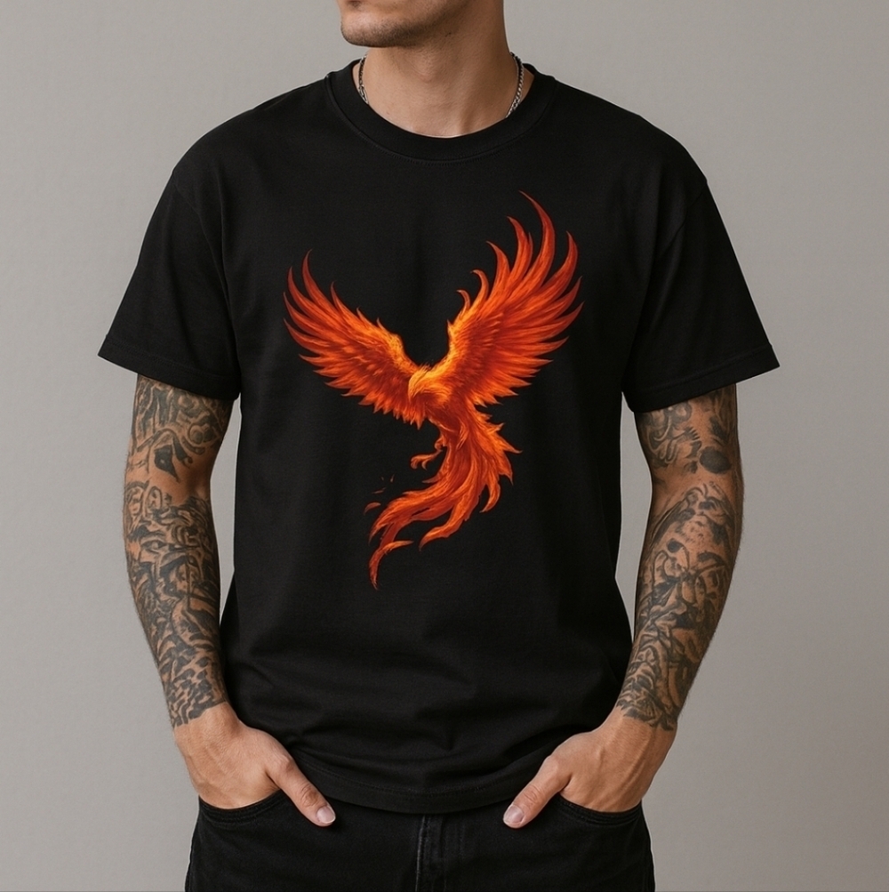 Fiery Phoenix Graphic Tee • Black Mythical Bird Shirt • Unisex Graphic T‑Shirt - Picture 9 of 14